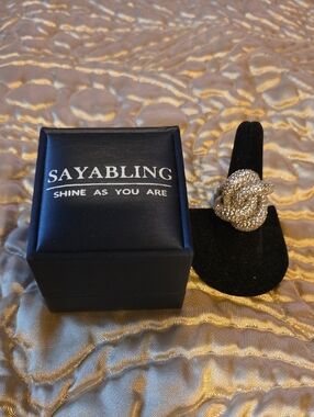 Sayabling Silver Knot Statement Ring - Sparkling Silver Tone Size 7.75